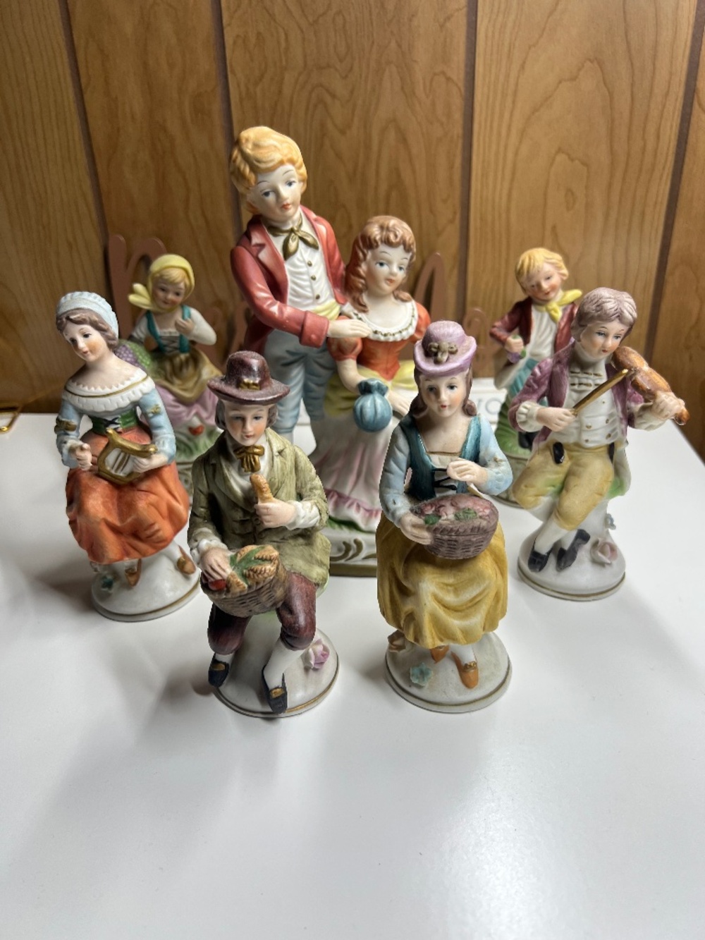 Lot of 7 Vintage Porcelain Figurines - Colonial Style Musicians & Villagers